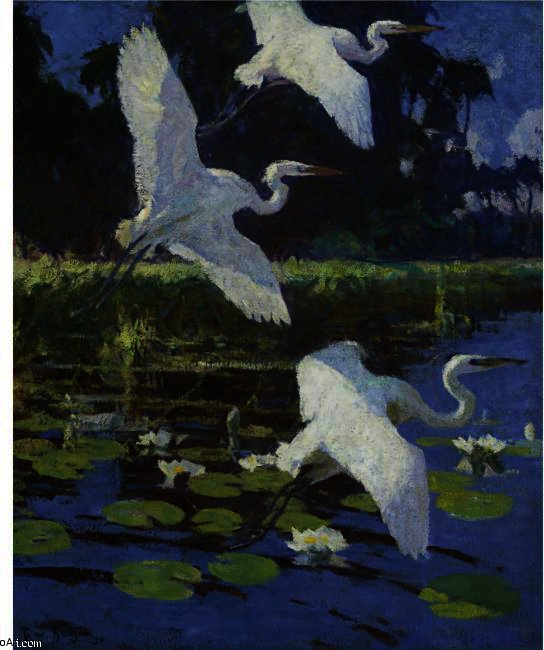 Wikioo.org - The Encyclopedia of Fine Arts - Painting, Artwork by Frank Weston Benson - Herons And Lilies