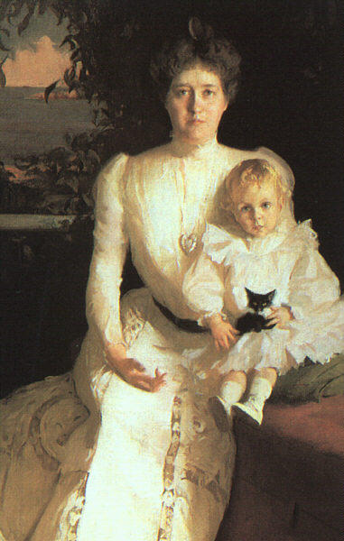 Wikioo.org - The Encyclopedia of Fine Arts - Painting, Artwork by Frank Weston Benson - Mrs. Benjamin Thaw and her Son