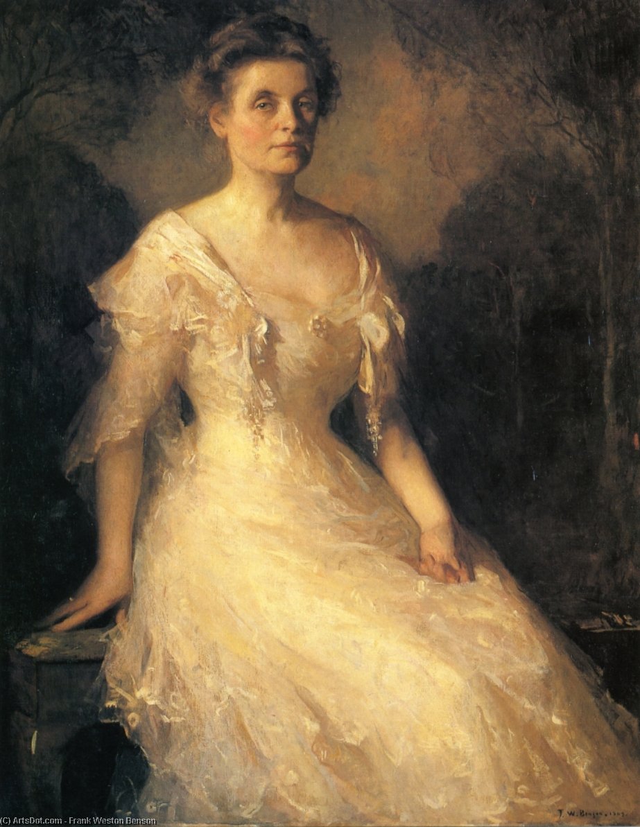 Wikioo.org - The Encyclopedia of Fine Arts - Painting, Artwork by Frank Weston Benson - Portrait of a Lady (Elizabeth Perley Kinnicutt)