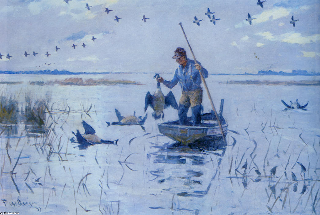 Wikioo.org - The Encyclopedia of Fine Arts - Painting, Artwork by Frank Weston Benson - Retrieving Geese