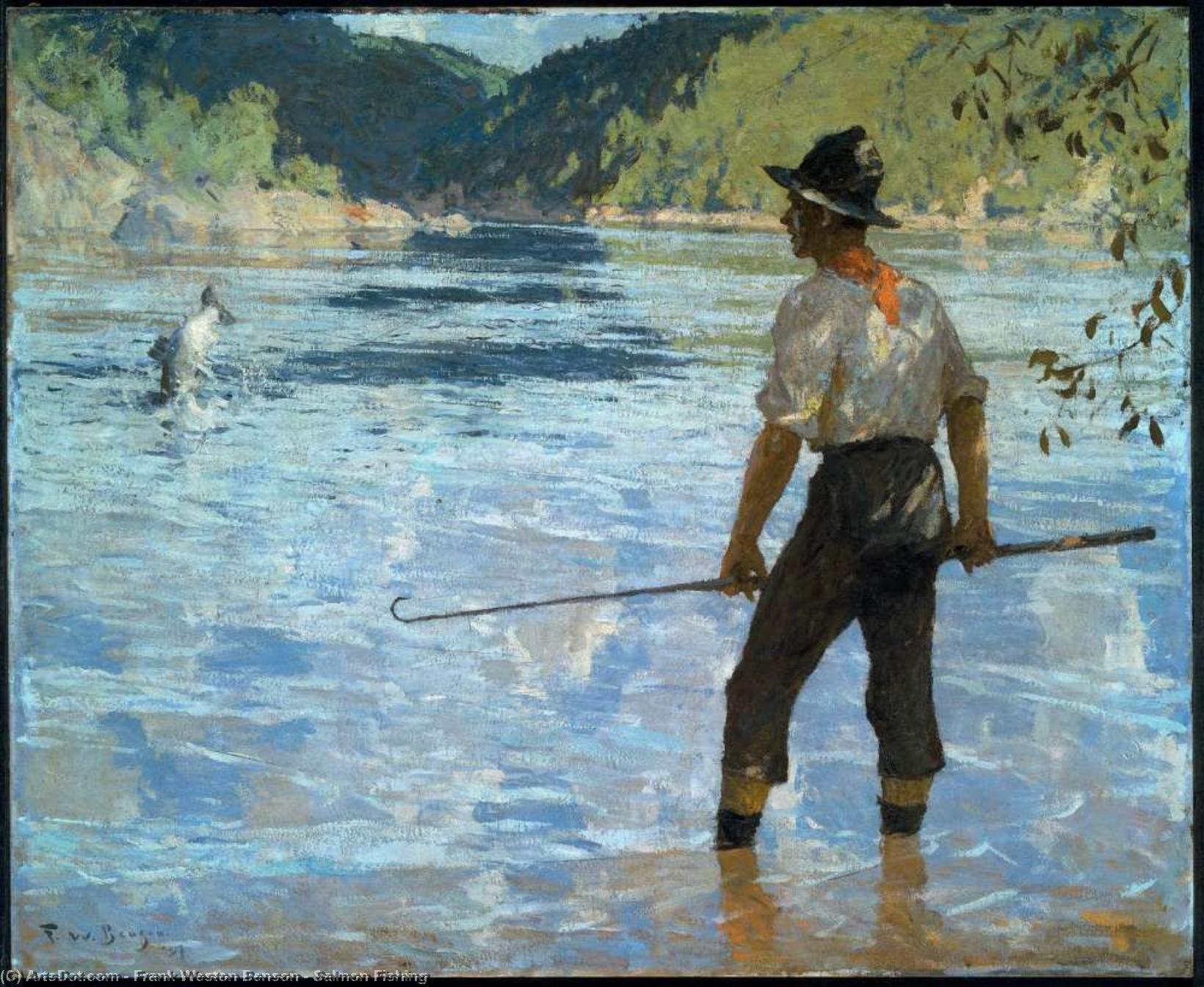 Wikioo.org - The Encyclopedia of Fine Arts - Painting, Artwork by Frank Weston Benson - Salmon Fishing