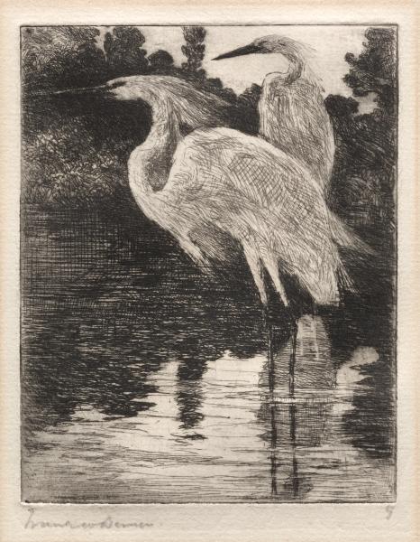 Wikioo.org - The Encyclopedia of Fine Arts - Painting, Artwork by Frank Weston Benson - Snowy Herons