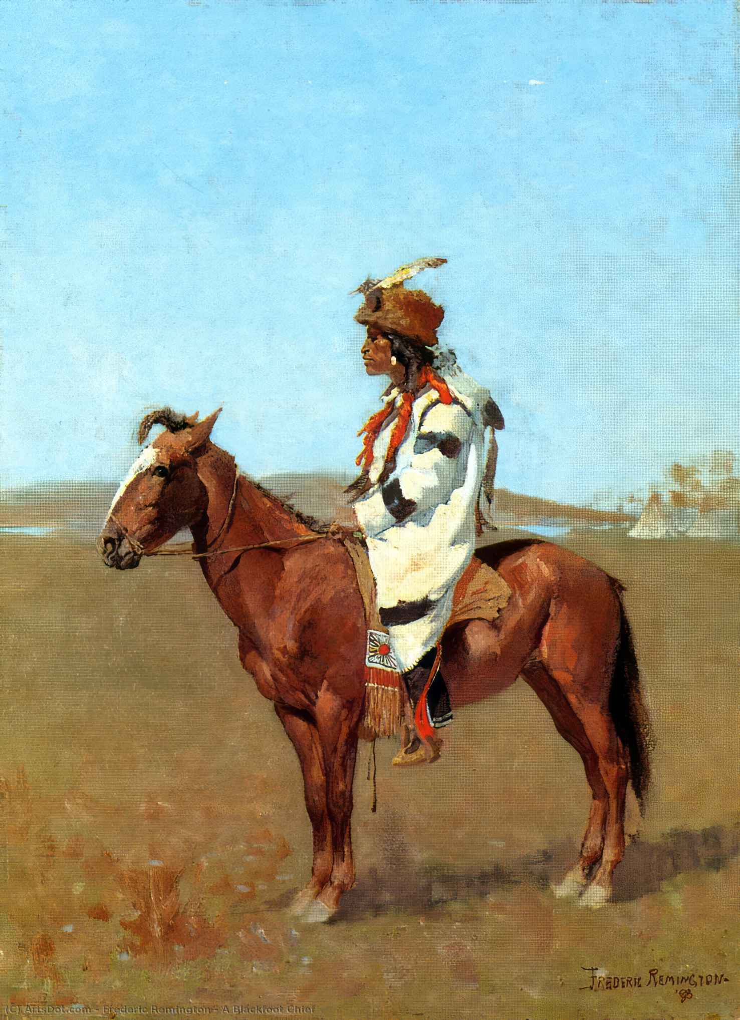 Wikioo.org – La Enciclopedia de las Bellas Artes - Pintura, Obras de arte de Frederic Remington - Un Jefe Blackfoot