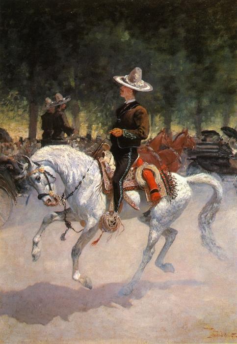 Wikioo.org - The Encyclopedia of Fine Arts - Painting, Artwork by Frederic Remington - A Dandy on the Paseo de la Reforma, Mexico City
