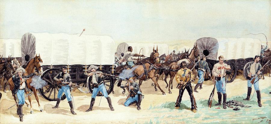 Wikioo.org - The Encyclopedia of Fine Arts - Painting, Artwork by Frederic Remington - Attack on the Supply Train