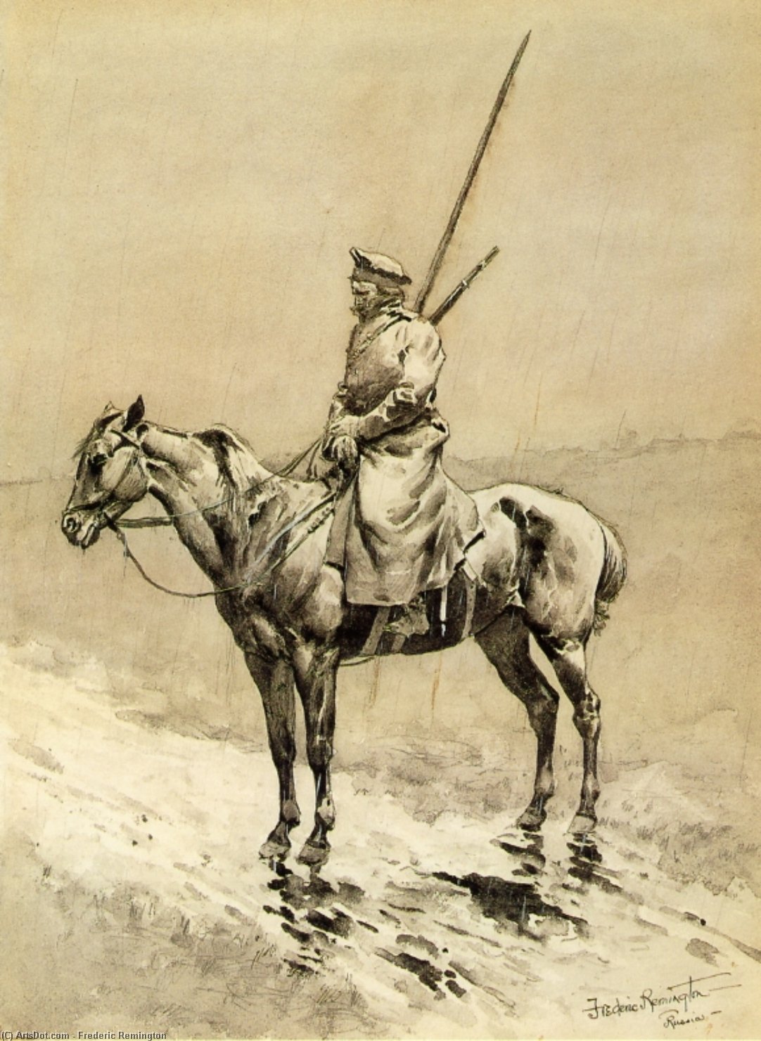 Wikioo.org - สารานุกรมวิจิตรศิลป์ - จิตรกรรม Frederic Remington - Cossack Picket on the German Frontier