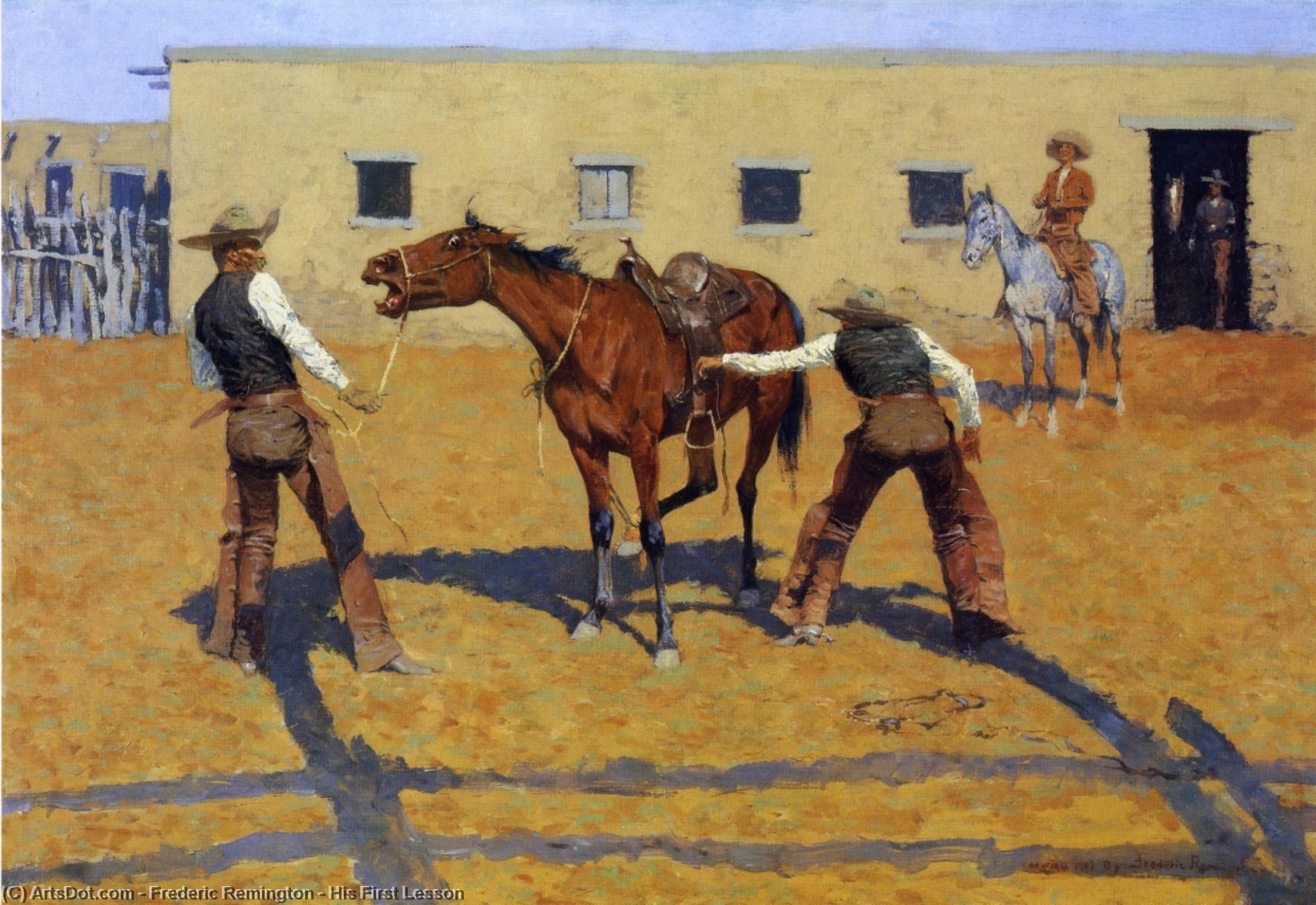 Wikioo.org - The Encyclopedia of Fine Arts - Painting, Artwork by Frederic Remington - His First Lesson