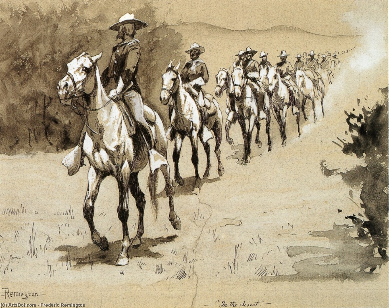 Wikioo.org - The Encyclopedia of Fine Arts - Painting, Artwork by Frederic Remington - In the Desert