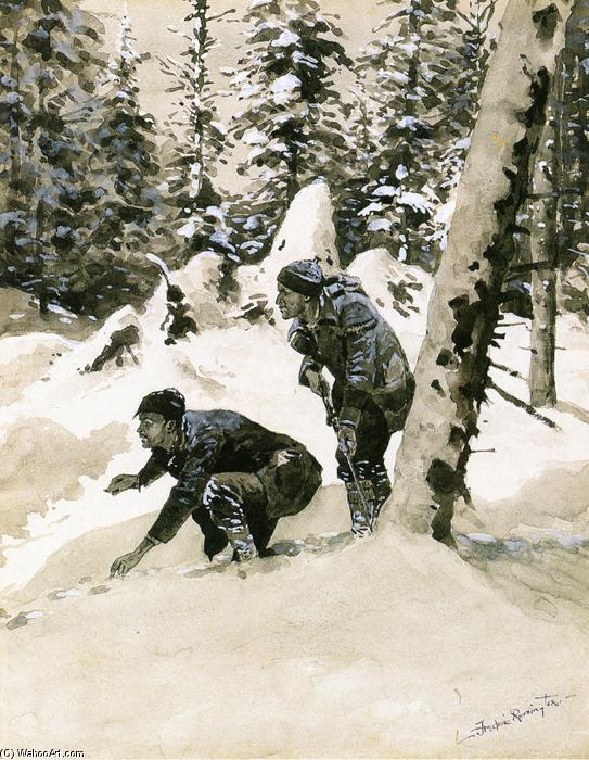 Wikioo.org - The Encyclopedia of Fine Arts - Painting, Artwork by Frederic Remington - On the Caribou Tracks