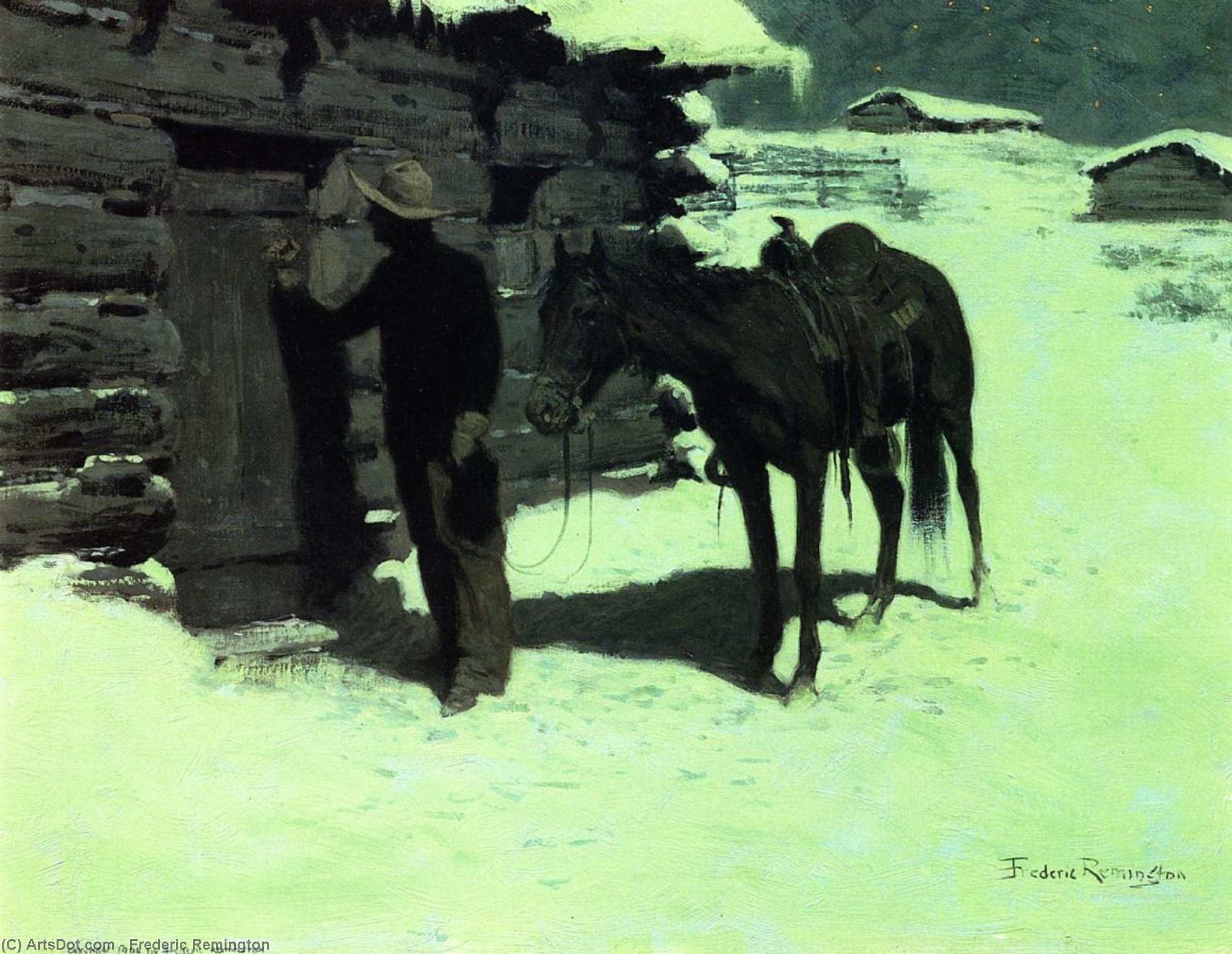 WikiOO.org - 백과 사전 - 회화, 삽화 Frederic Remington - The Belated Traveler