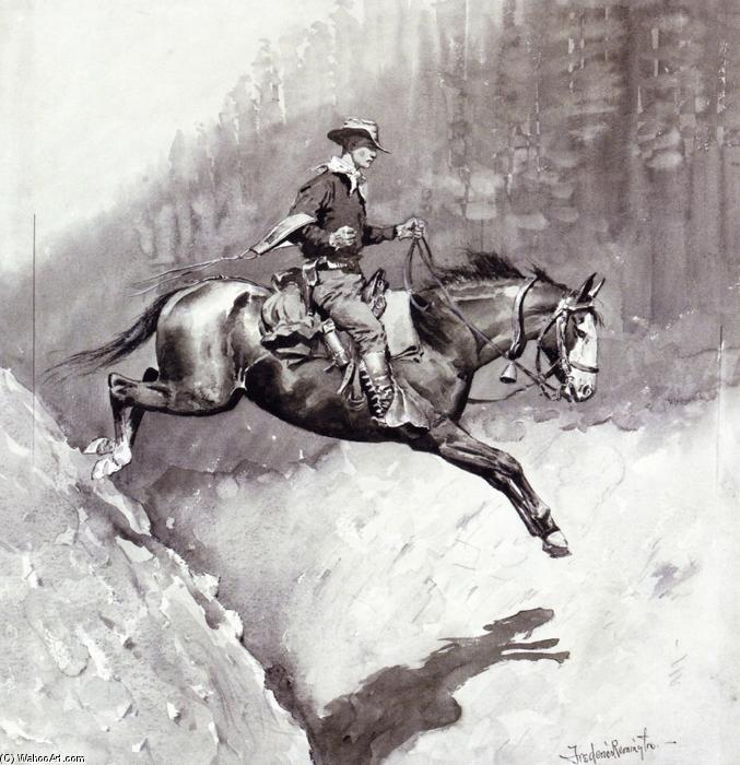 Wikioo.org - The Encyclopedia of Fine Arts - Painting, Artwork by Frederic Remington - The Bell-Mare Over a Bad Place