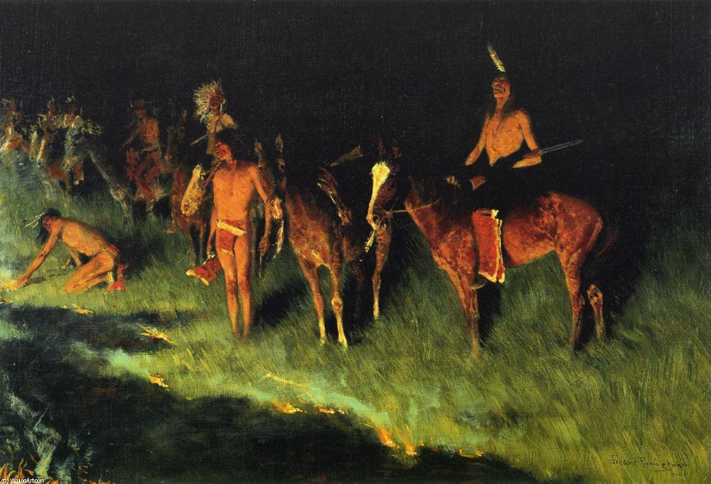 Wikioo.org - The Encyclopedia of Fine Arts - Painting, Artwork by Frederic Remington - The Grass Fire