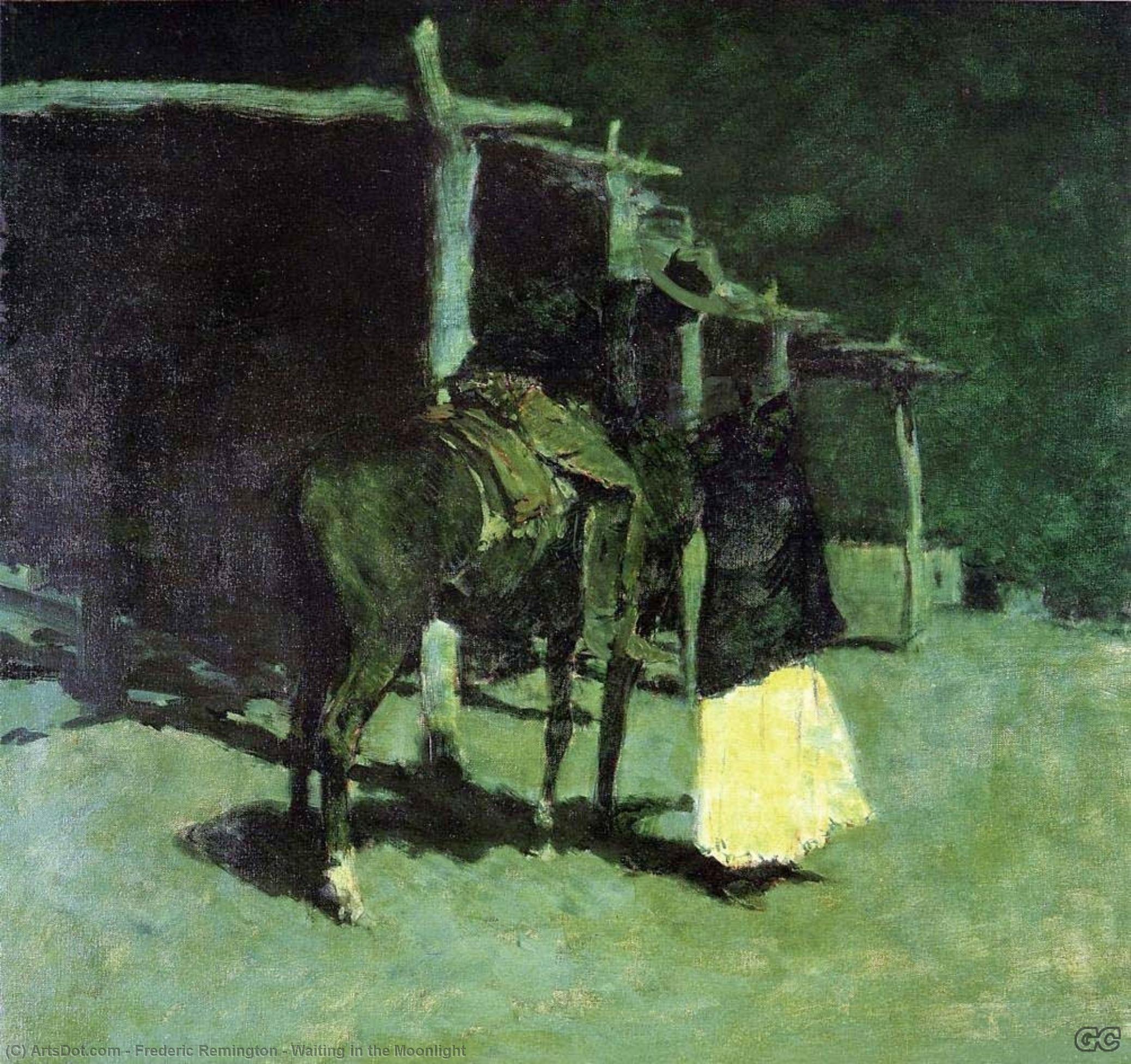 Wikioo.org - The Encyclopedia of Fine Arts - Painting, Artwork by Frederic Remington - Waiting in the Moonlight