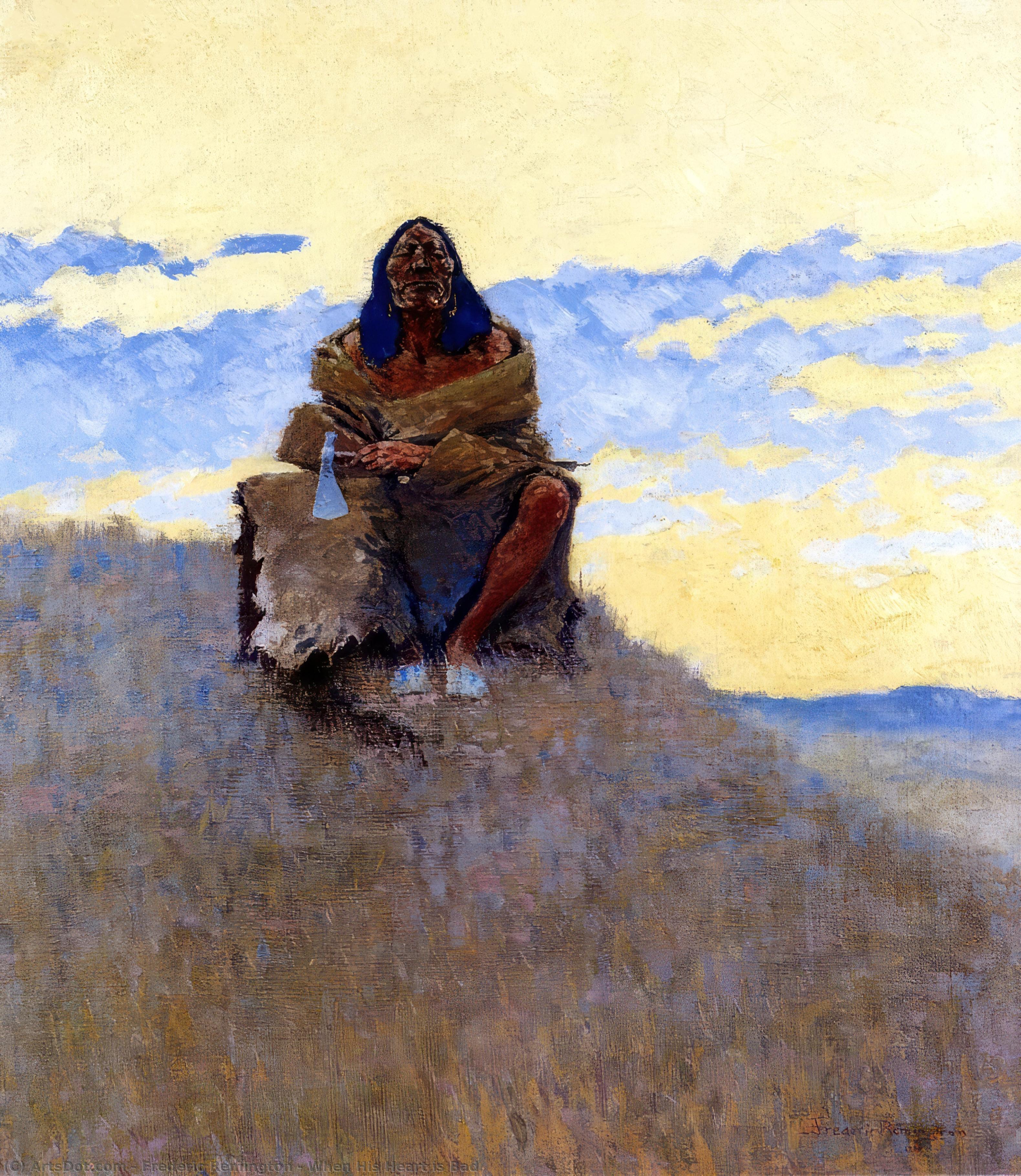 Wikioo.org - The Encyclopedia of Fine Arts - Painting, Artwork by Frederic Remington - When His Heart is Bad