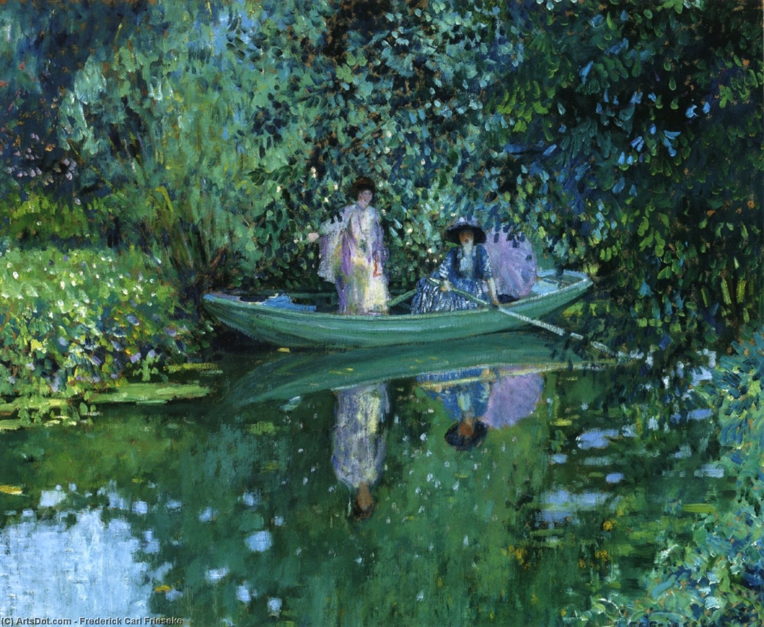Wikioo.org - The Encyclopedia of Fine Arts - Painting, Artwork by Frederick Carl Frieseke - Grey Day On The River (Aka Two Ladies In A Boat)