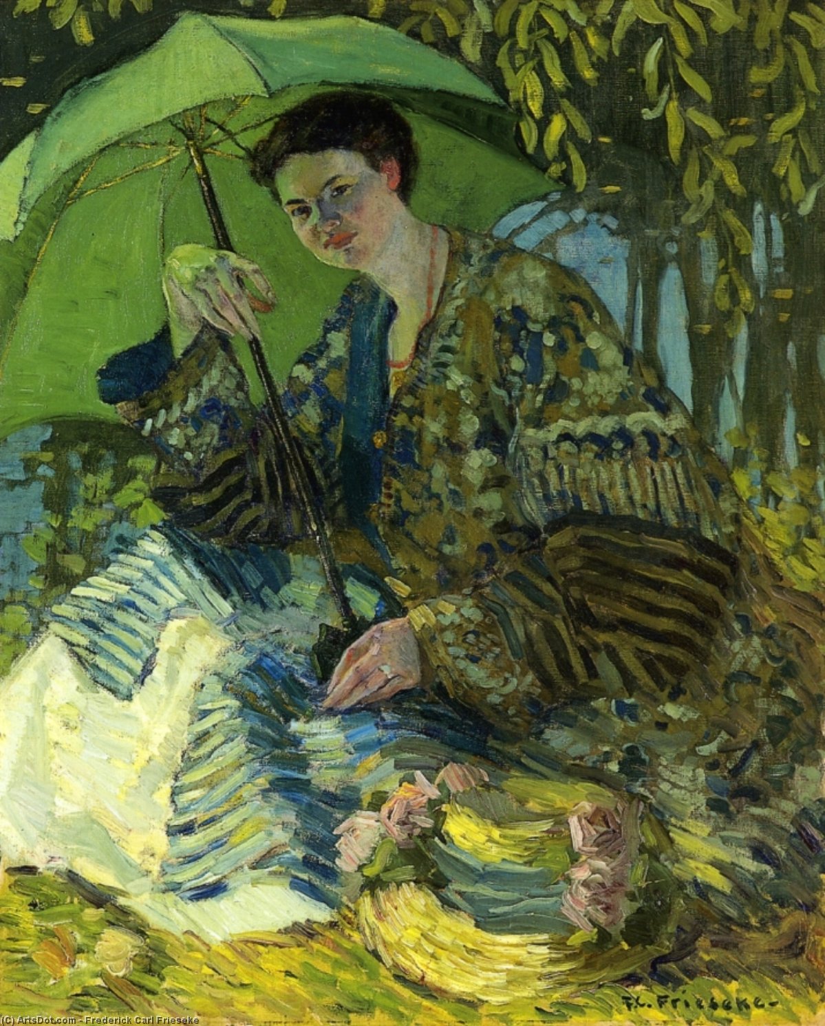 Wikioo.org - The Encyclopedia of Fine Arts - Painting, Artwork by Frederick Carl Frieseke - Lady With A Parasol