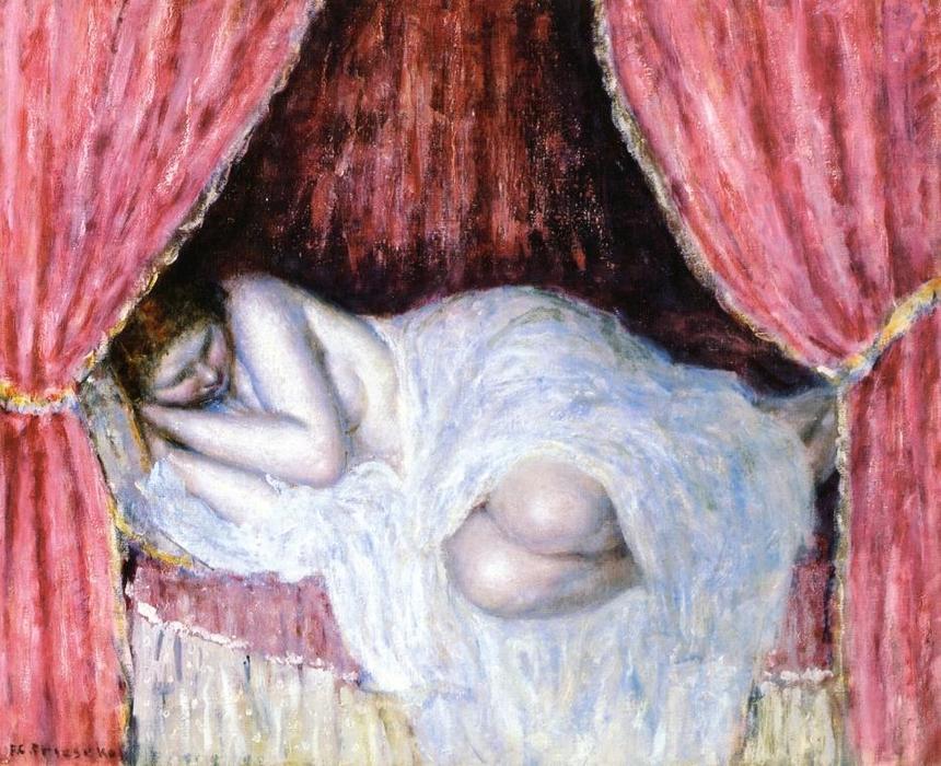 Wikioo.org – La Enciclopedia de las Bellas Artes - Pintura, Obras de arte de Frederick Carl Frieseke - Desnuda detrás de las cortinas rojas