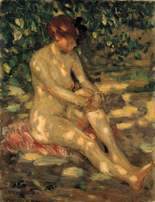 Wikioo.org - The Encyclopedia of Fine Arts - Painting, Artwork by Frederick Carl Frieseke - Nude in Dappled Sunlight