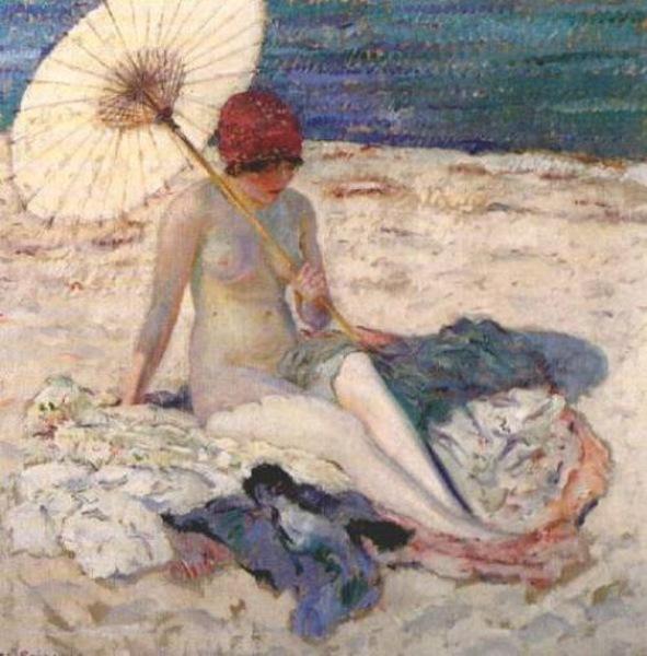 Wikioo.org - The Encyclopedia of Fine Arts - Painting, Artwork by Frederick Carl Frieseke - Nude on the Beach