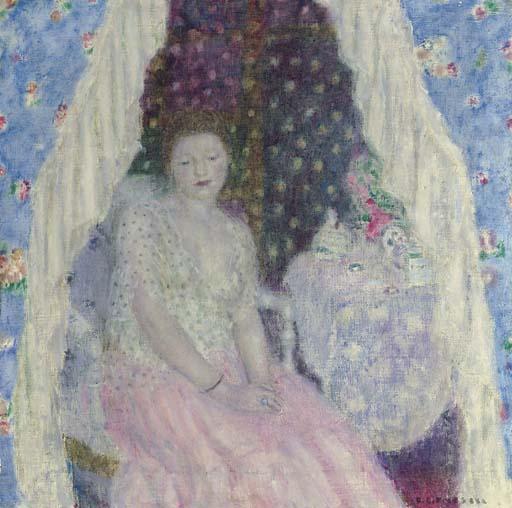 Wikioo.org - The Encyclopedia of Fine Arts - Painting, Artwork by Frederick Carl Frieseke - Study for Blue Curtains
