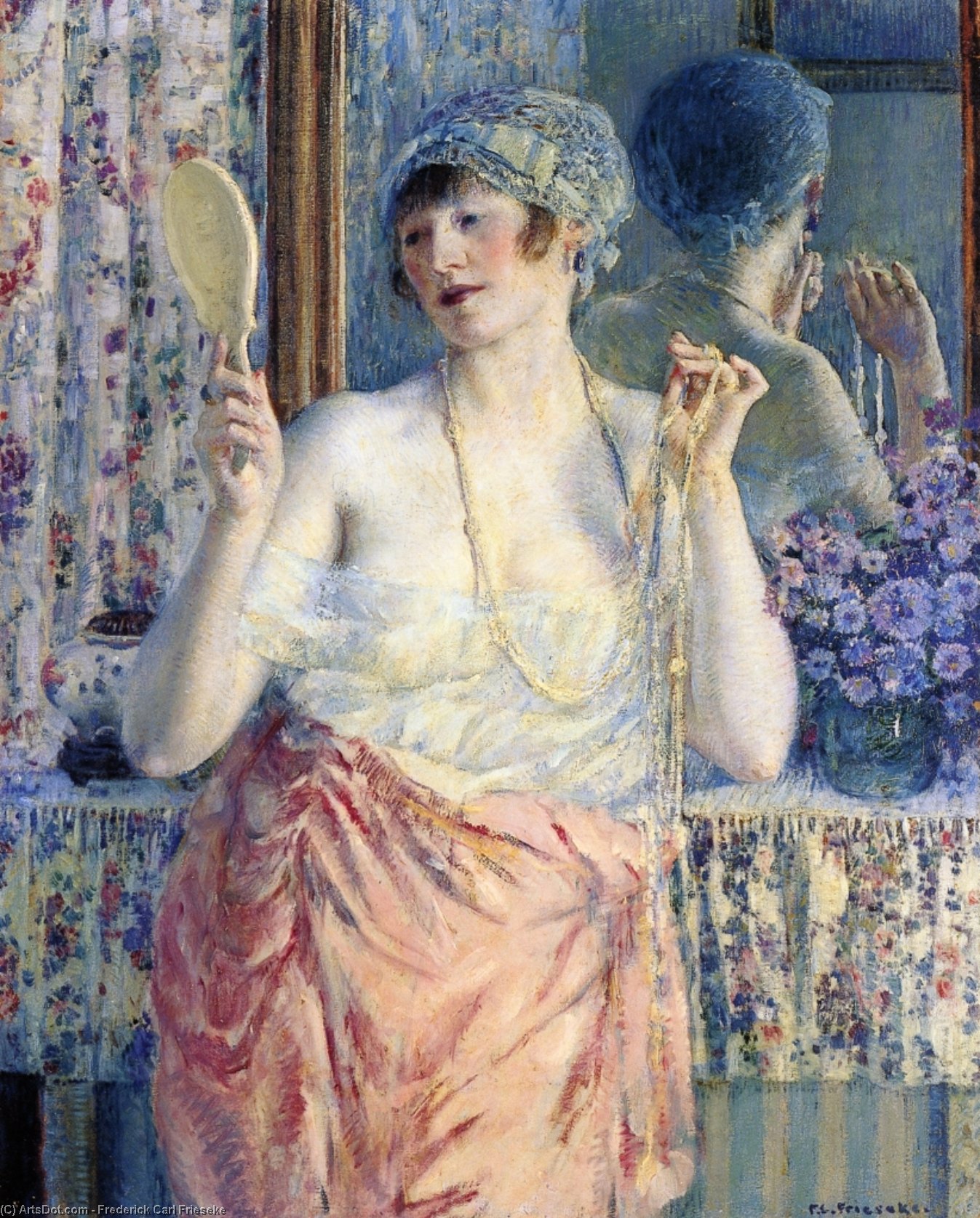 Wikioo.org - The Encyclopedia of Fine Arts - Painting, Artwork by Frederick Carl Frieseke - Woman Before A Mirror