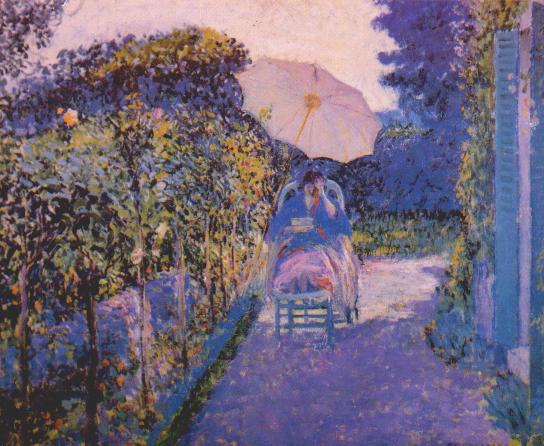 Wikioo.org - The Encyclopedia of Fine Arts - Painting, Artwork by Frederick Carl Frieseke - Woman Seated in a Garden