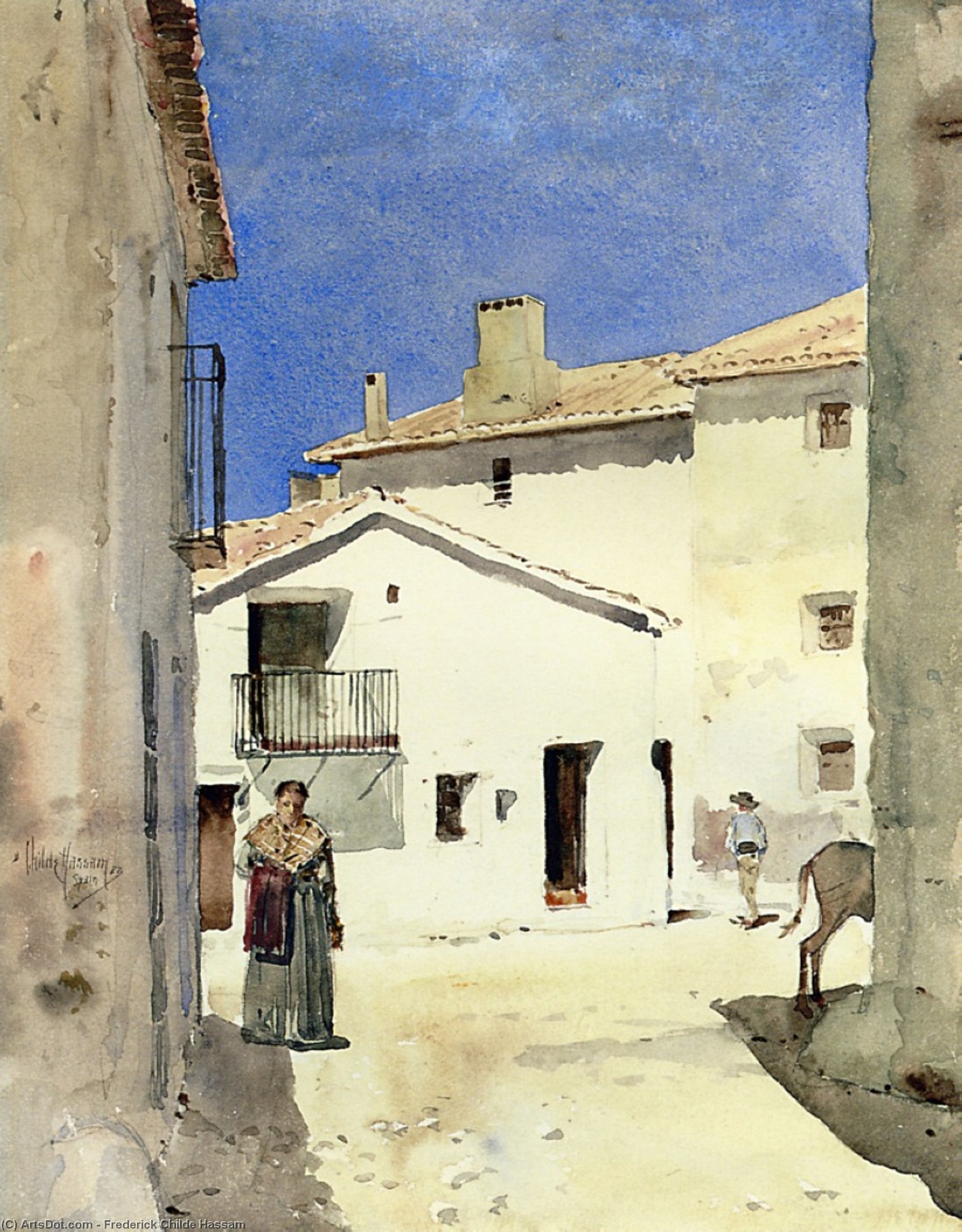 Wikioo.org - The Encyclopedia of Fine Arts - Painting, Artwork by Frederick Childe Hassam - A Street in Denia, Spain