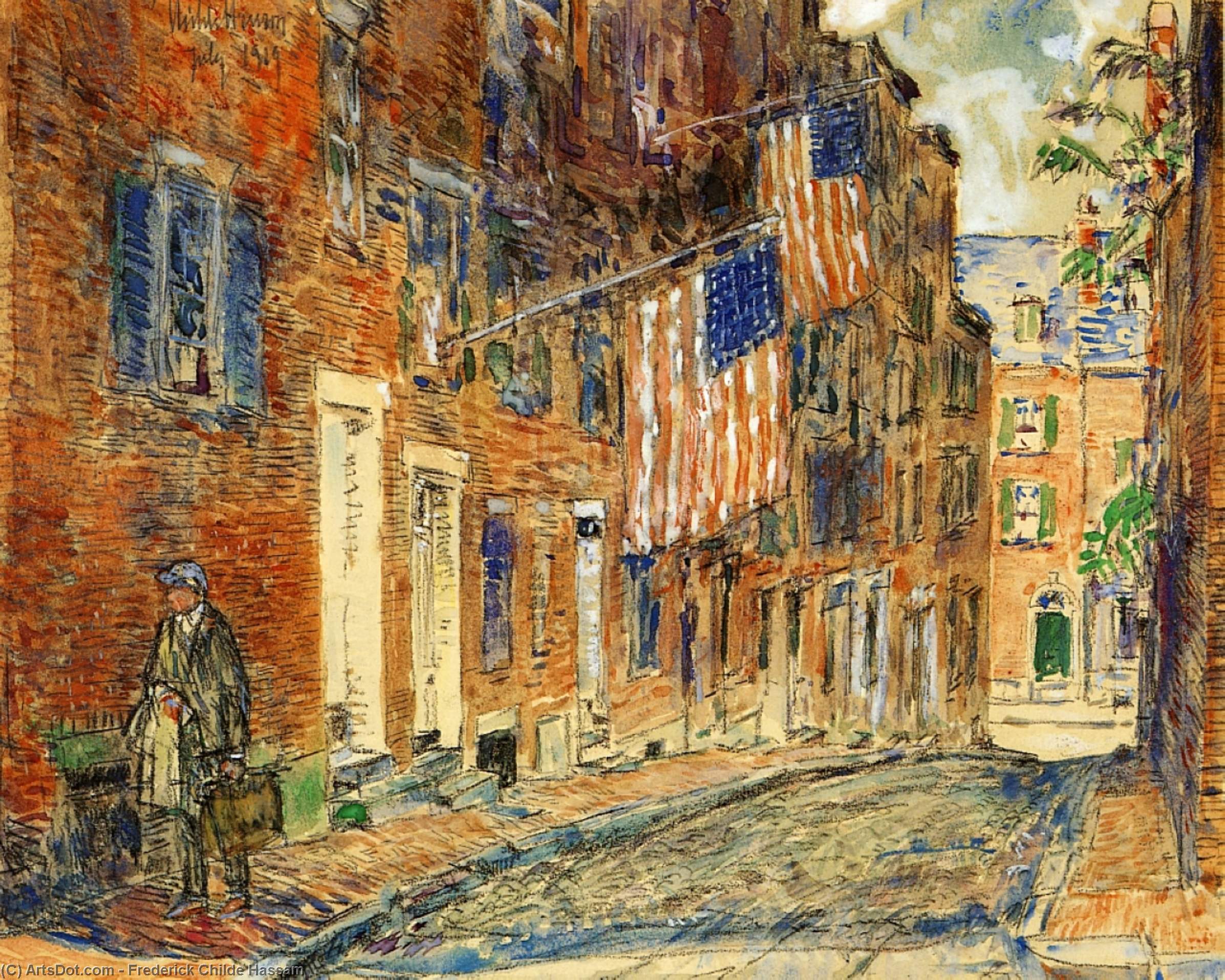 WikiOO.org - Encyclopedia of Fine Arts - Schilderen, Artwork Frederick Childe Hassam - Acorn Street, Boston