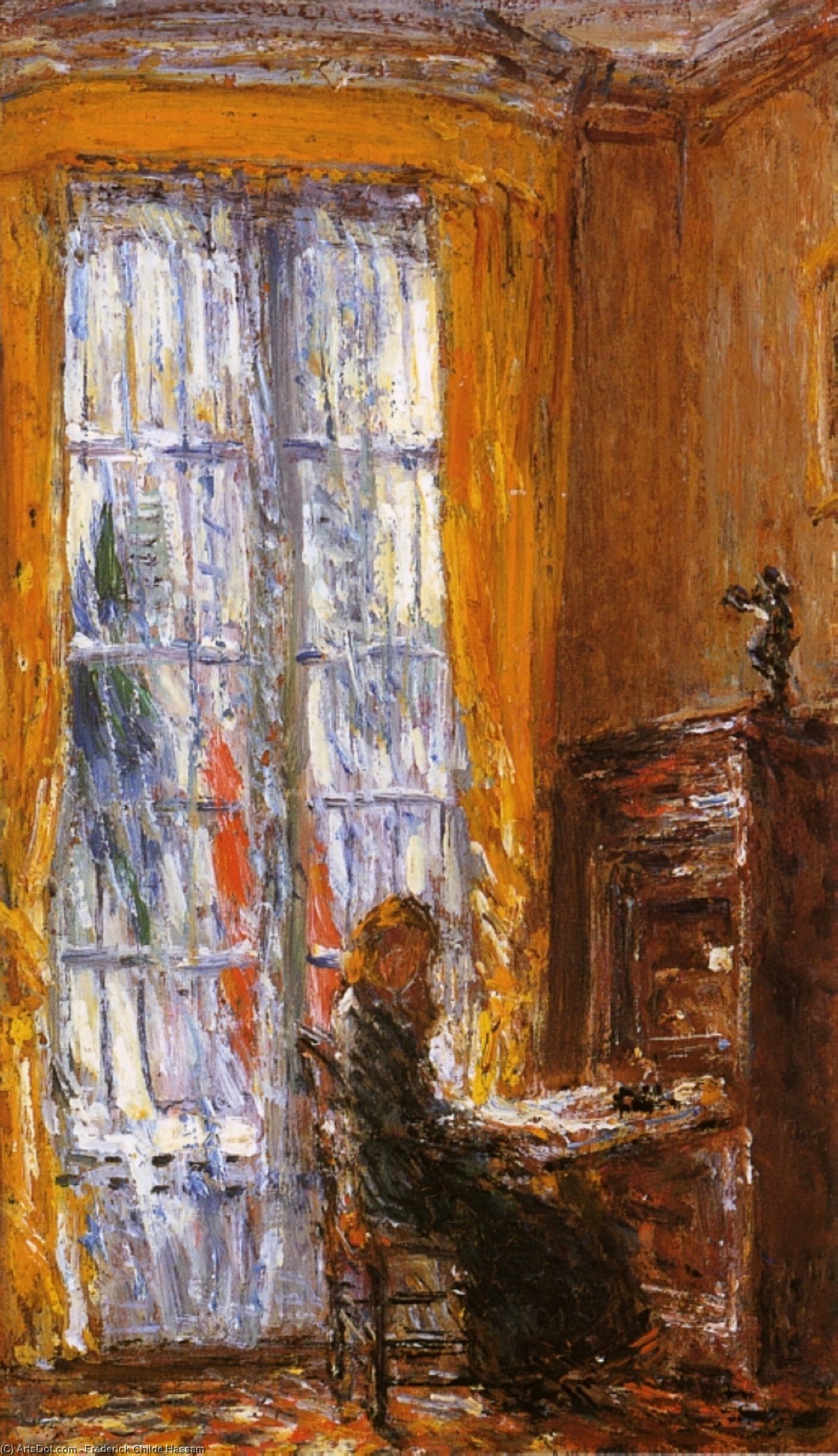Wikioo.org - The Encyclopedia of Fine Arts - Painting, Artwork by Frederick Childe Hassam - At the Writing Desk