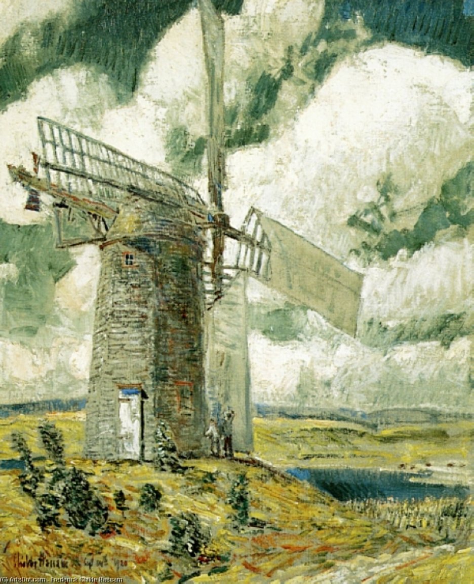 WikiOO.org - Encyclopedia of Fine Arts - Maalaus, taideteos Frederick Childe Hassam - Bending Sail on the Old Mill