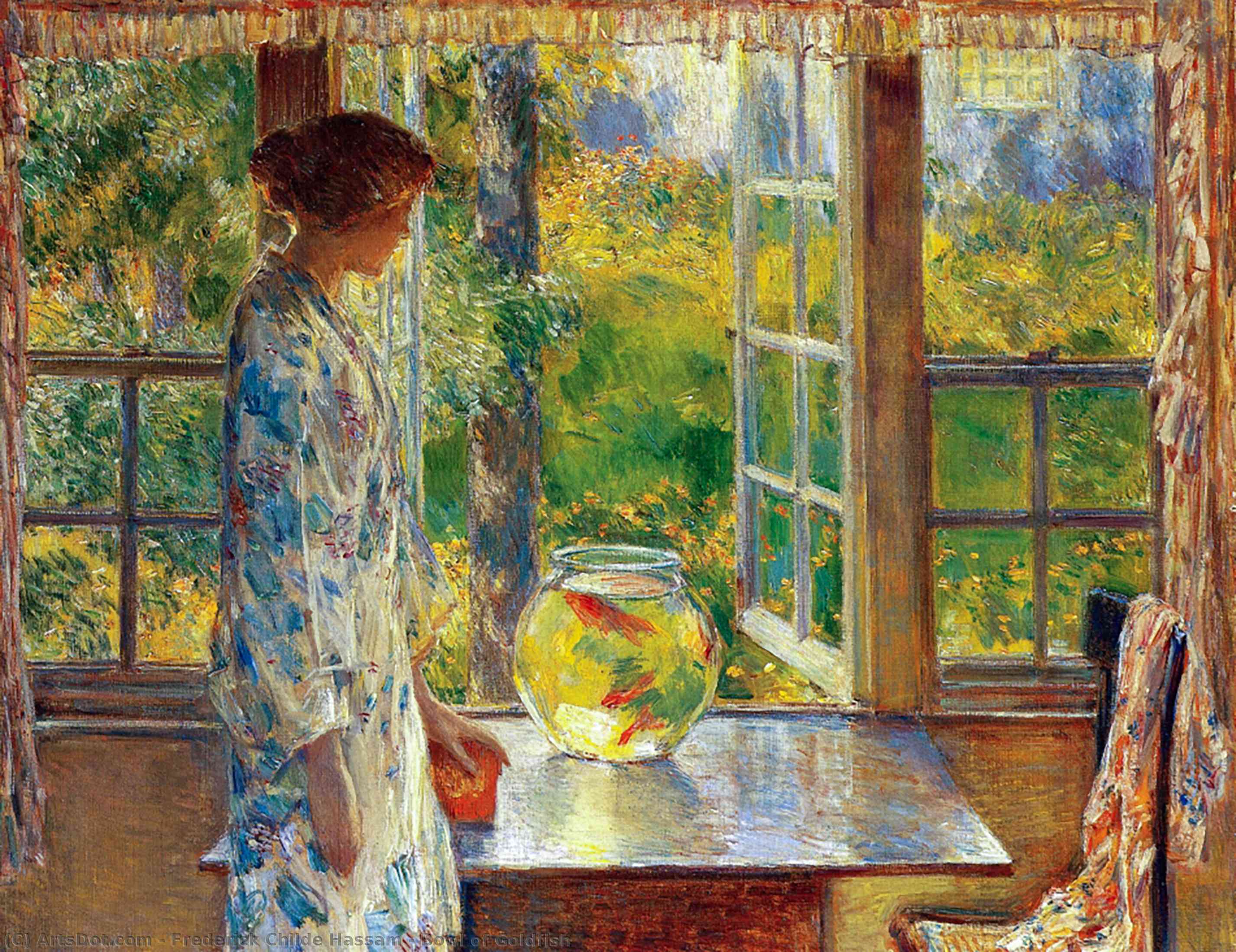 Wikioo.org - The Encyclopedia of Fine Arts - Painting, Artwork by Frederick Childe Hassam - Bowl of Goldfish