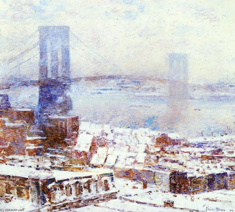 Wikioo.org - The Encyclopedia of Fine Arts - Painting, Artwork by Frederick Childe Hassam - Brooklyn Bridge in Winter