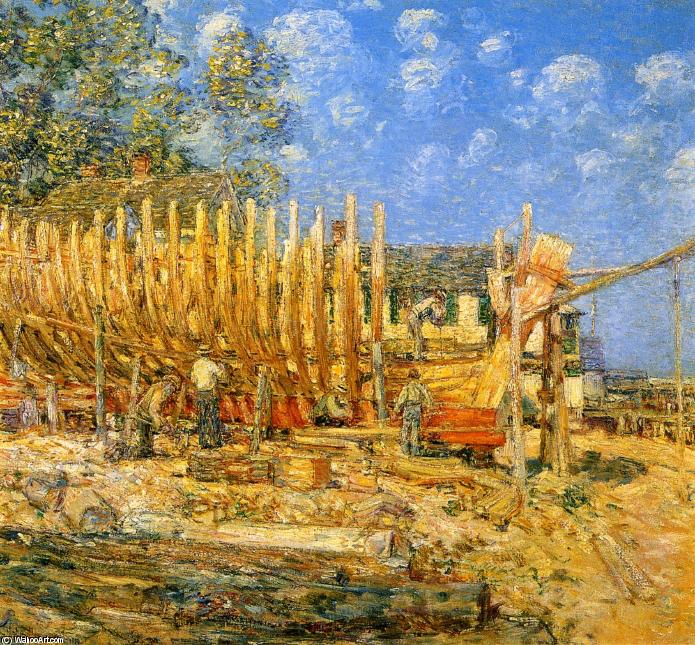 Wikioo.org - The Encyclopedia of Fine Arts - Painting, Artwork by Frederick Childe Hassam - Building the Schooner, Provincetown