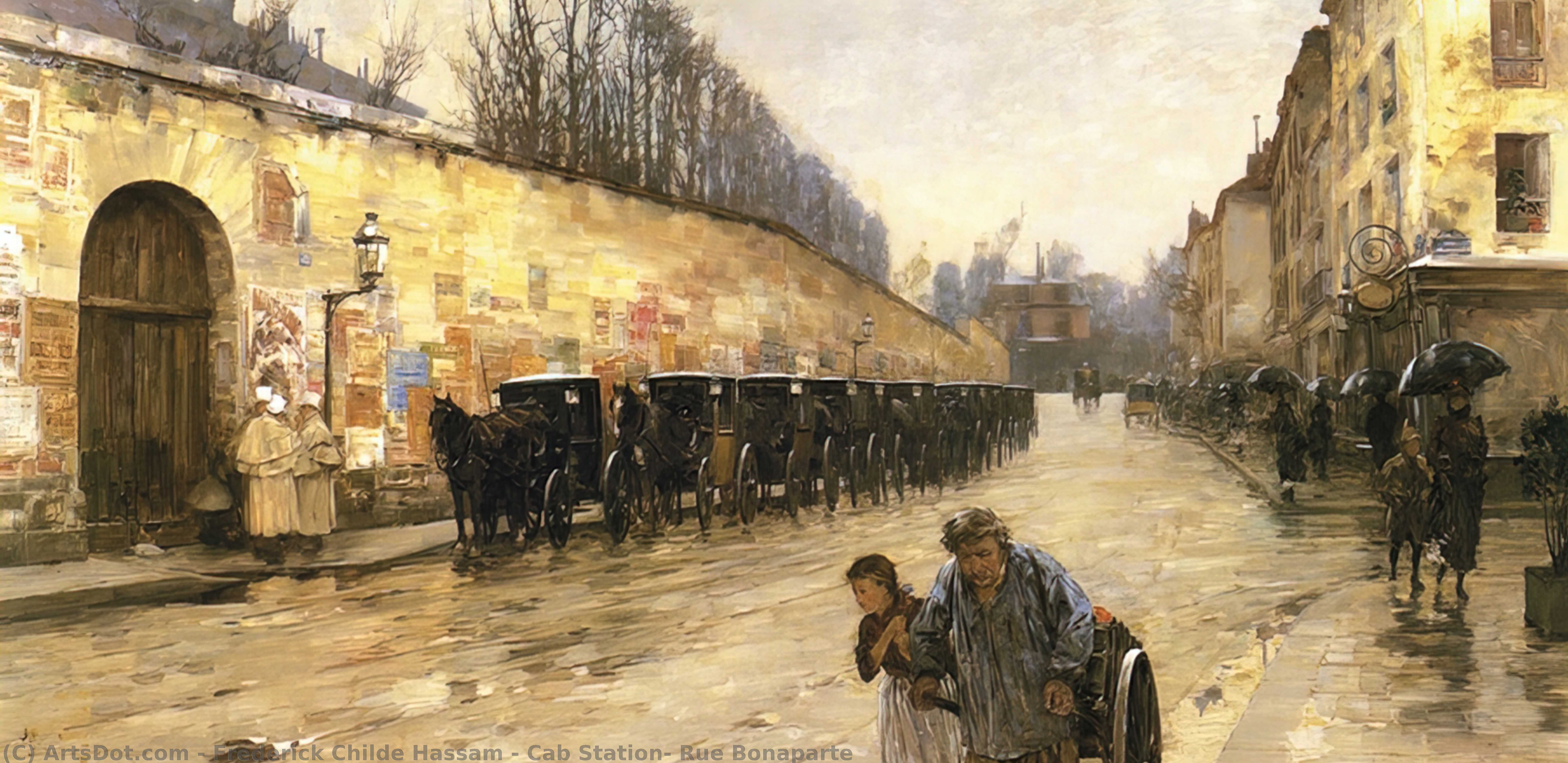 Wikioo.org - The Encyclopedia of Fine Arts - Painting, Artwork by Frederick Childe Hassam - Cab Station, Rue Bonaparte