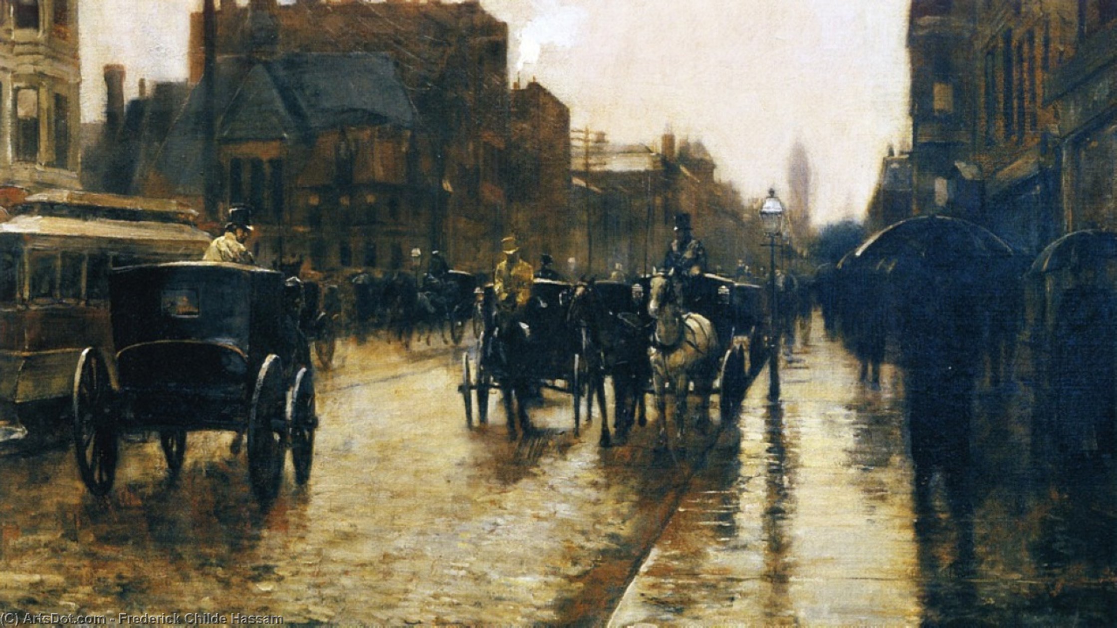 Wikioo.org - The Encyclopedia of Fine Arts - Painting, Artwork by Frederick Childe Hassam - Columbus Avenue Rainy Day