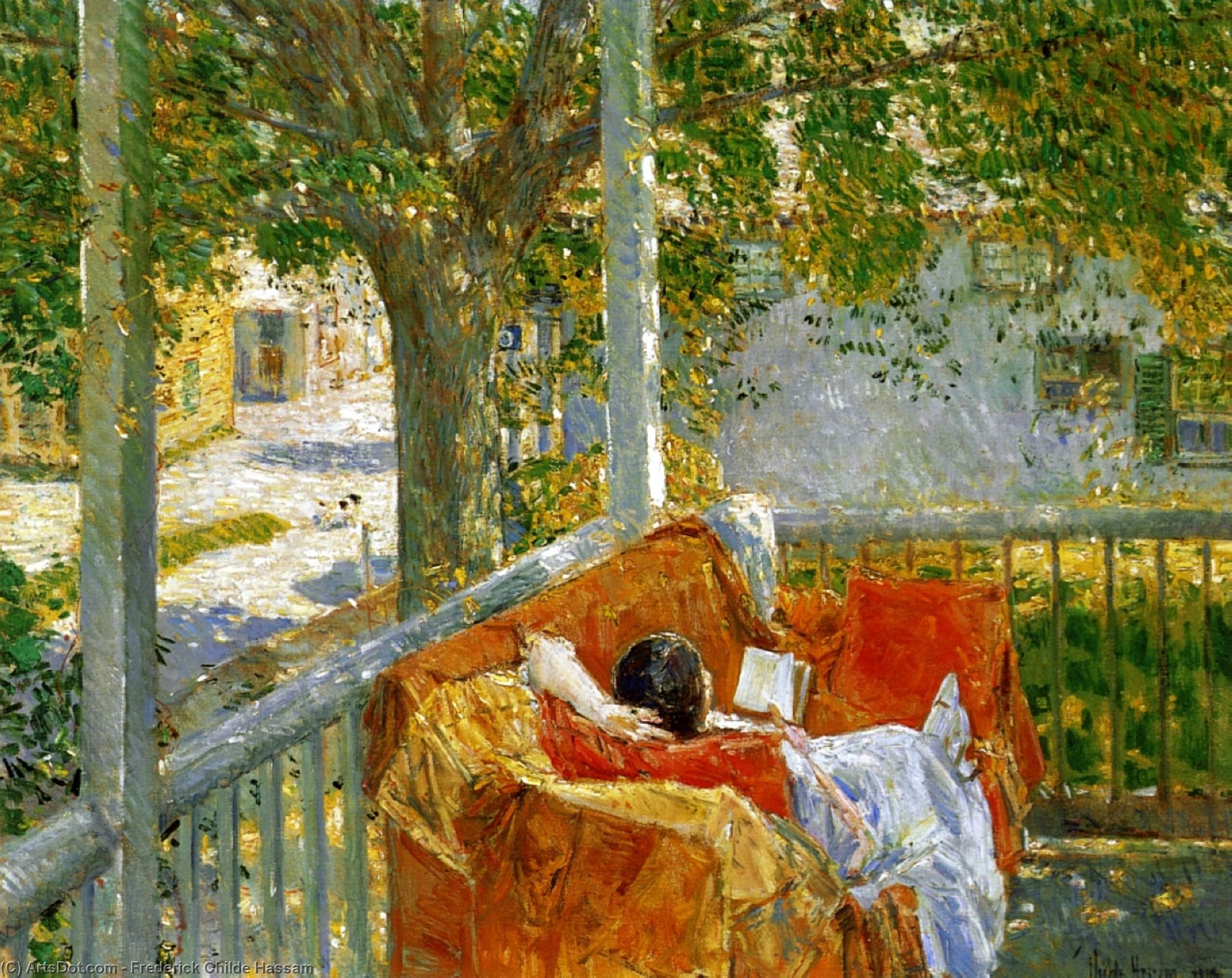Wikioo.org - The Encyclopedia of Fine Arts - Painting, Artwork by Frederick Childe Hassam - Couch on the Porch, Cos Cob