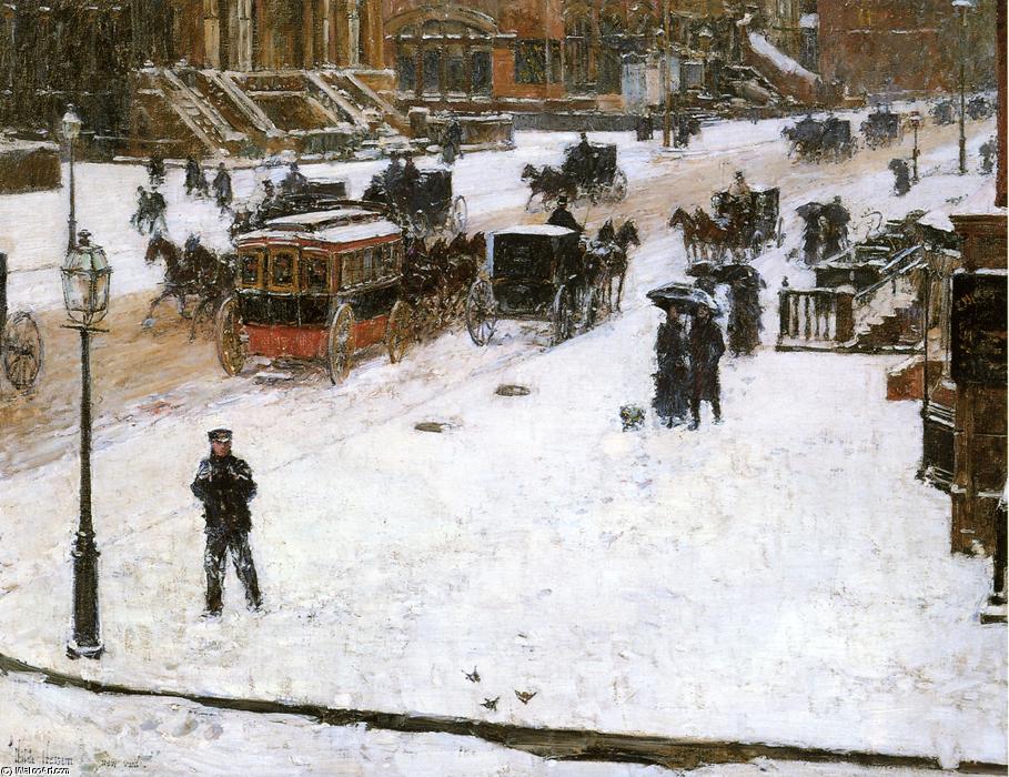 Wikioo.org - The Encyclopedia of Fine Arts - Painting, Artwork by Frederick Childe Hassam - Fifth Avenue in Winter 1