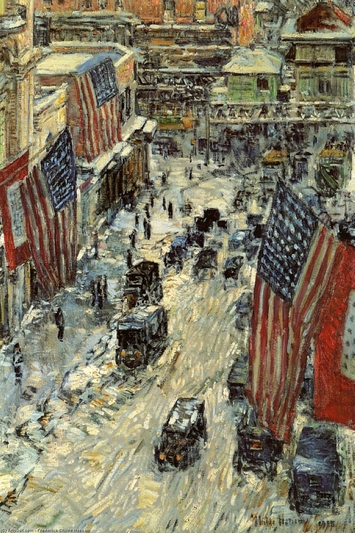 Wikioo.org - The Encyclopedia of Fine Arts - Painting, Artwork by Frederick Childe Hassam - Flags on Fifty-Seventh Street