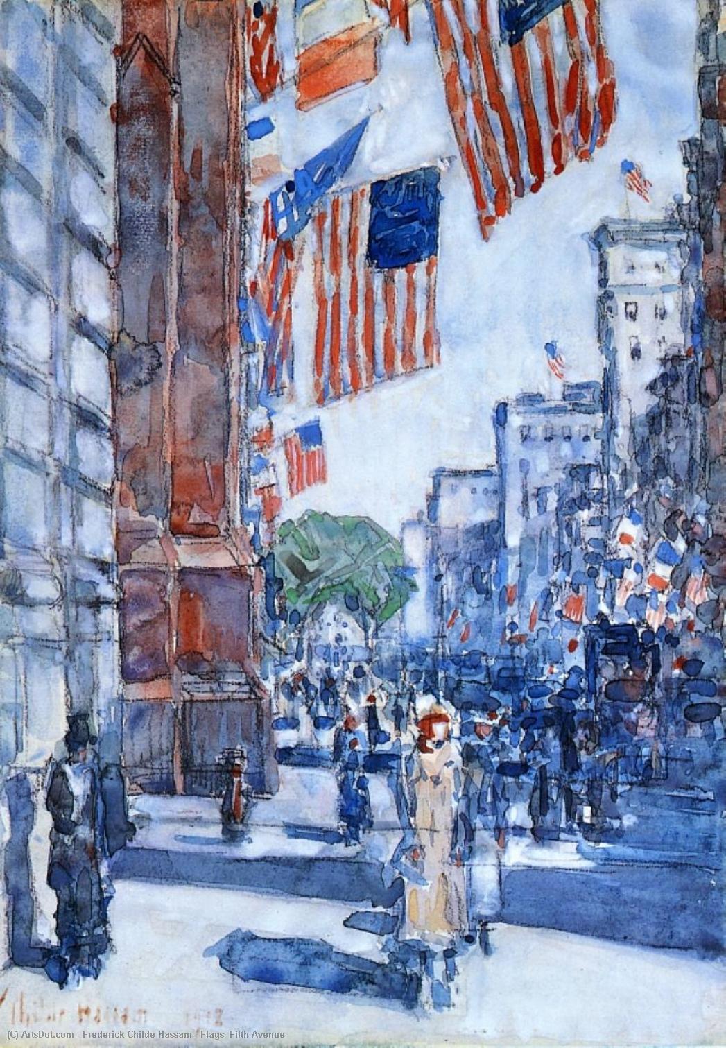 Wikioo.org - The Encyclopedia of Fine Arts - Painting, Artwork by Frederick Childe Hassam - Flags, Fifth Avenue