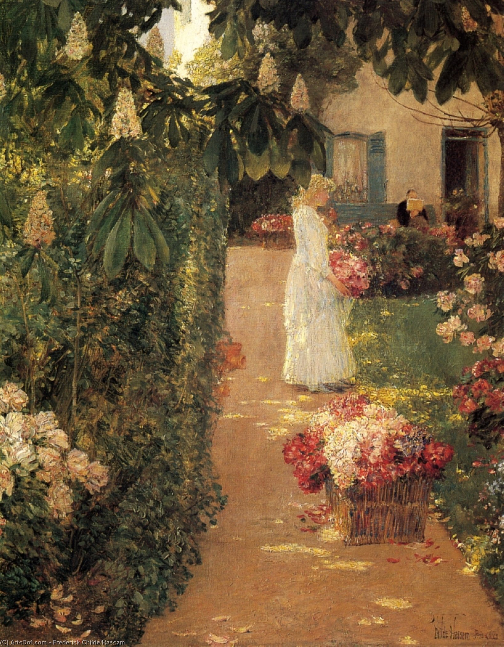WikiOO.org – 美術百科全書 - 繪畫，作品 Frederick Childe Hassam - 采花 在  一个  法国  花园