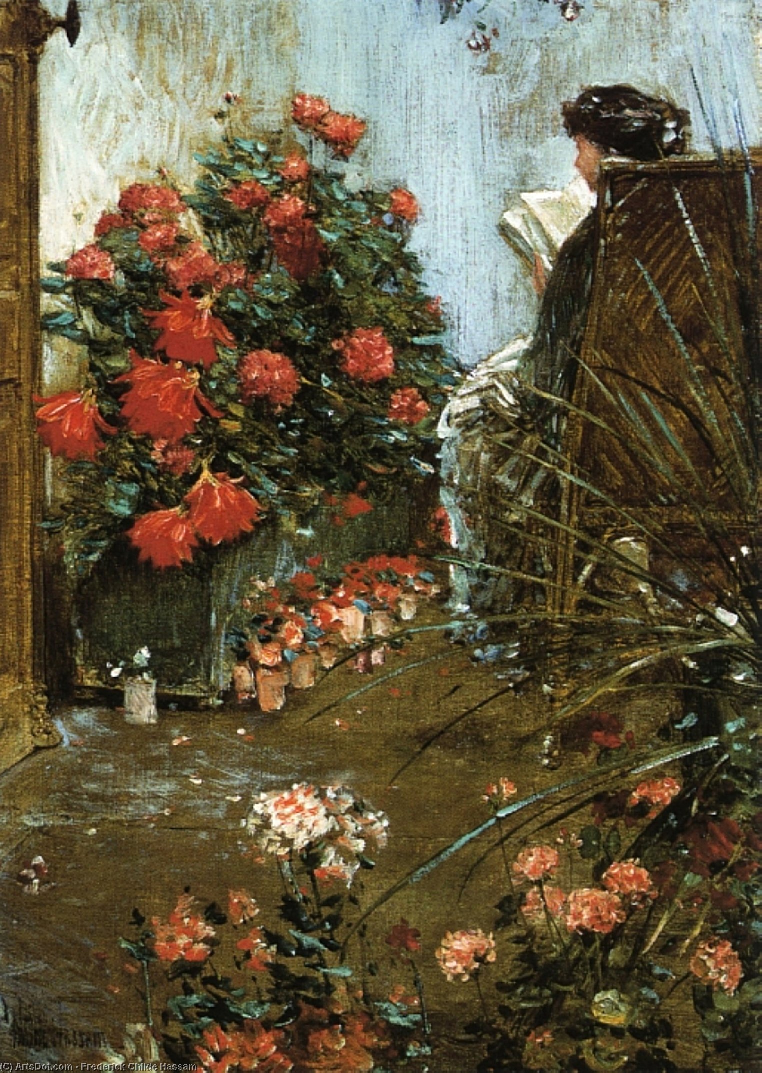 Wikioo.org - The Encyclopedia of Fine Arts - Painting, Artwork by Frederick Childe Hassam - In the Garden at Villers-le-Bel
