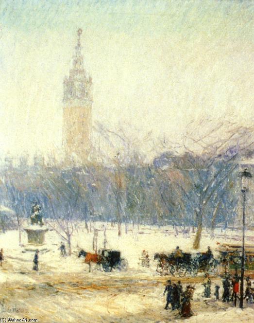 WikiOO.org - دایره المعارف هنرهای زیبا - نقاشی، آثار هنری Frederick Childe Hassam - Madison Square - Snowstorm