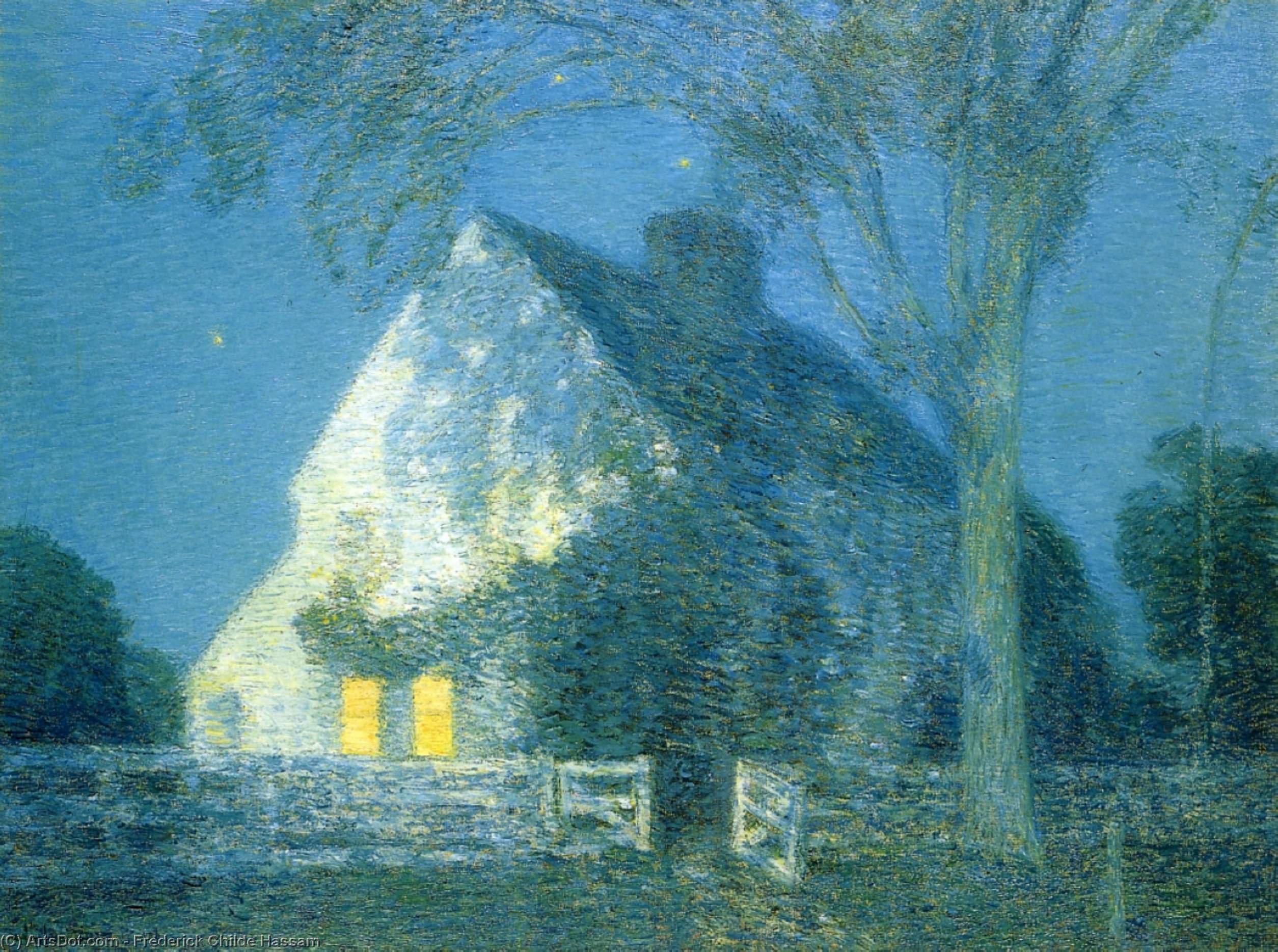 Wikioo.org - The Encyclopedia of Fine Arts - Painting, Artwork by Frederick Childe Hassam - Moolight, the Old House