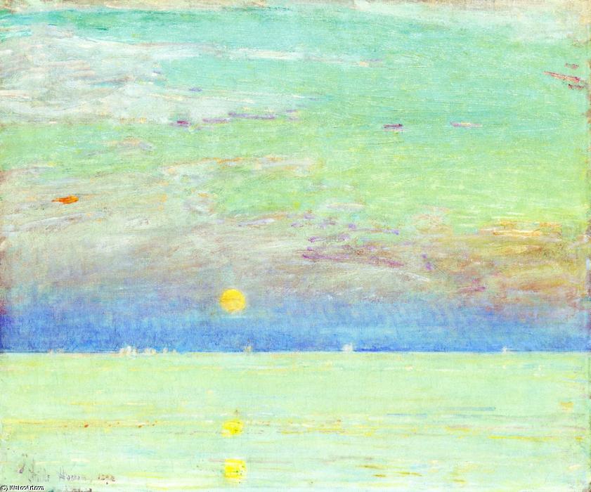 WikiOO.org - Εγκυκλοπαίδεια Καλών Τεχνών - Ζωγραφική, έργα τέχνης Frederick Childe Hassam - Moonrise at Sunset
