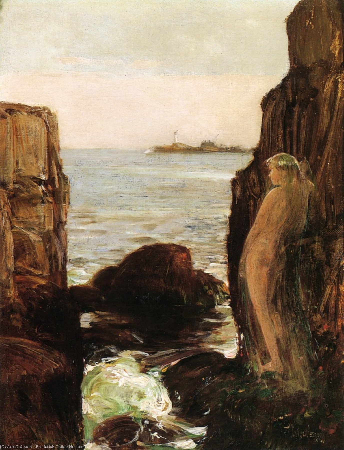 Wikioo.org - The Encyclopedia of Fine Arts - Painting, Artwork by Frederick Childe Hassam - Nymph on a Rocky Ledge