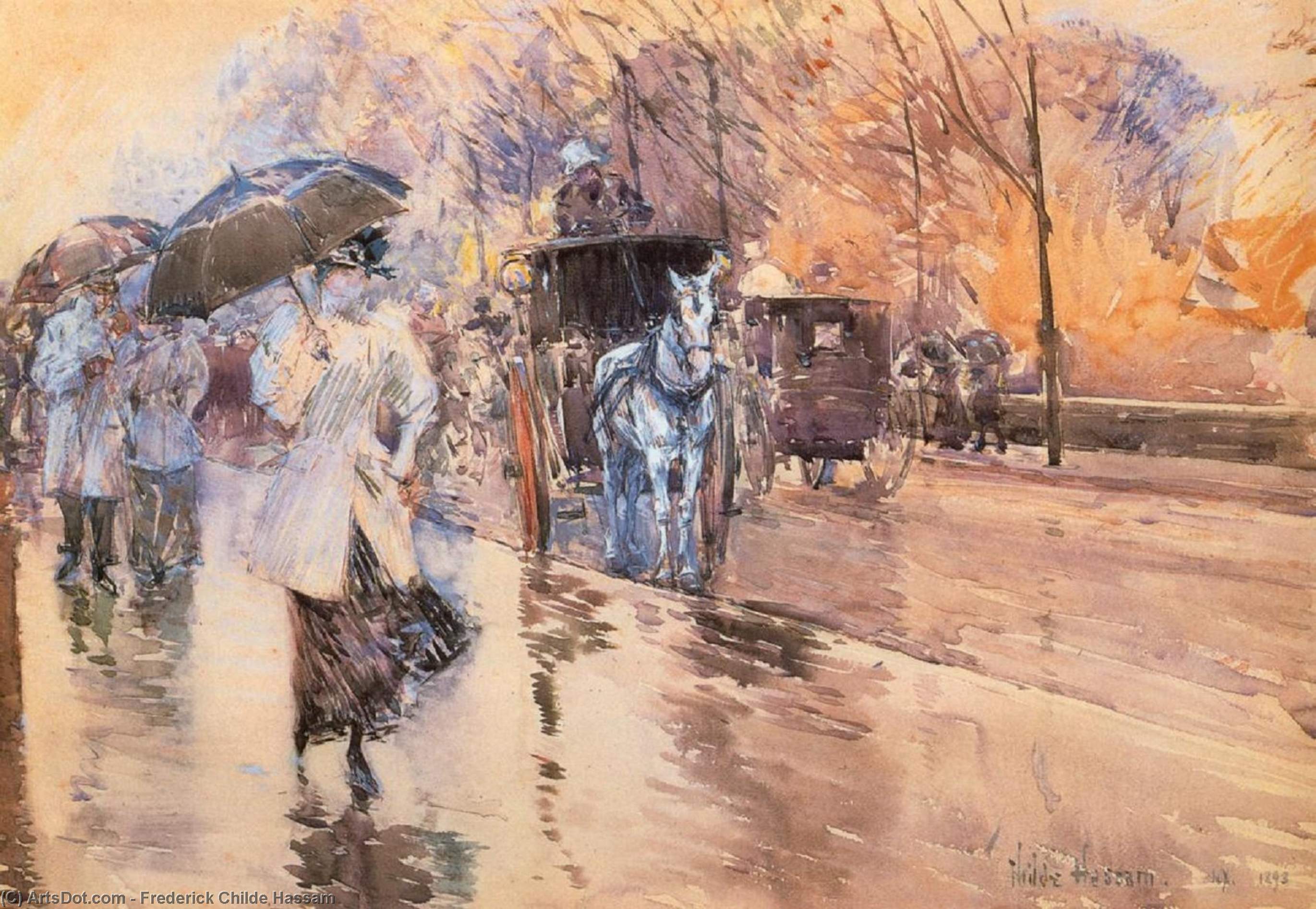 Wikioo.org - The Encyclopedia of Fine Arts - Painting, Artwork by Frederick Childe Hassam - Rainy Day on Fifth Avenue