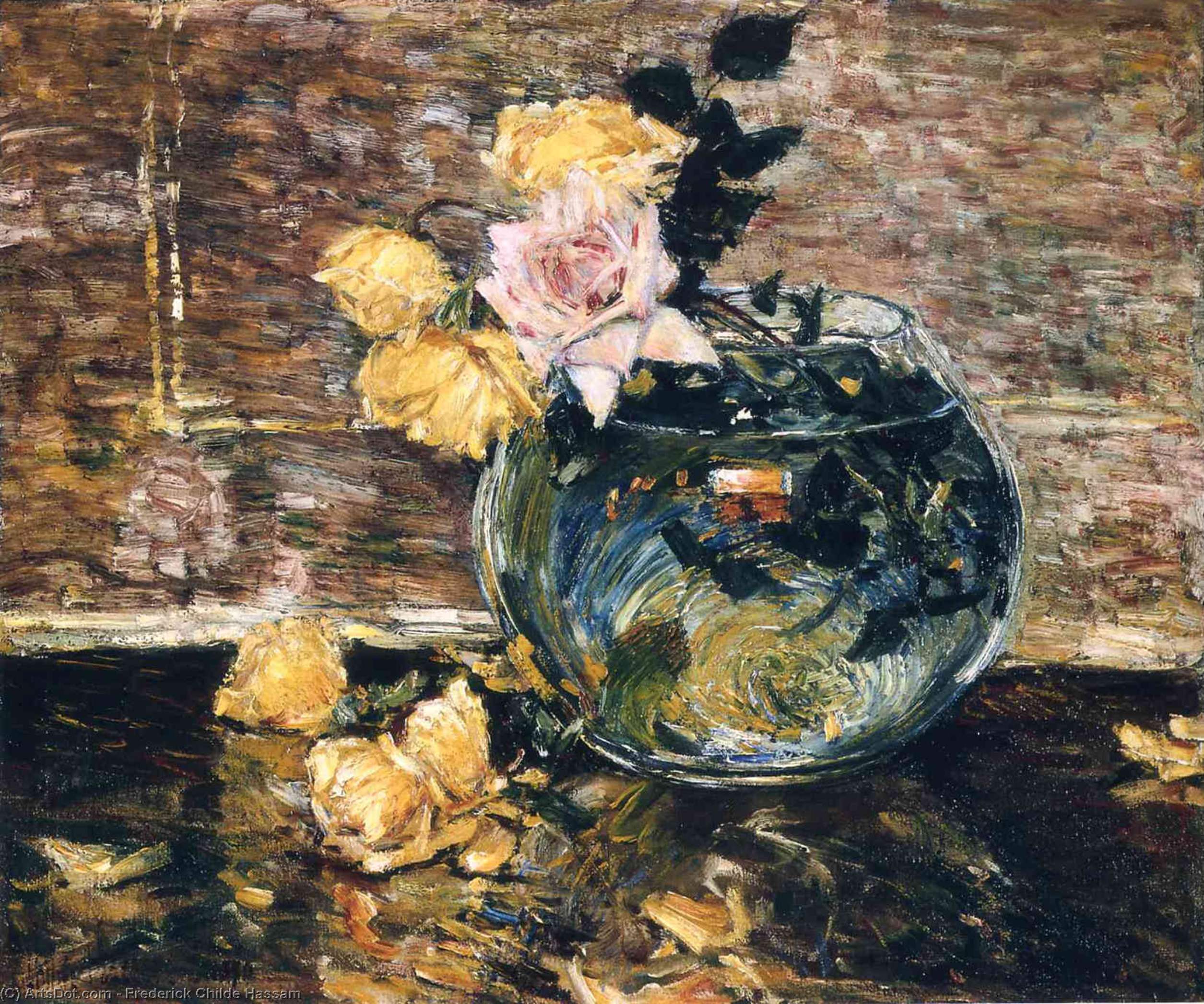 Wikioo.org - The Encyclopedia of Fine Arts - Painting, Artwork by Frederick Childe Hassam - Roses in a Vase