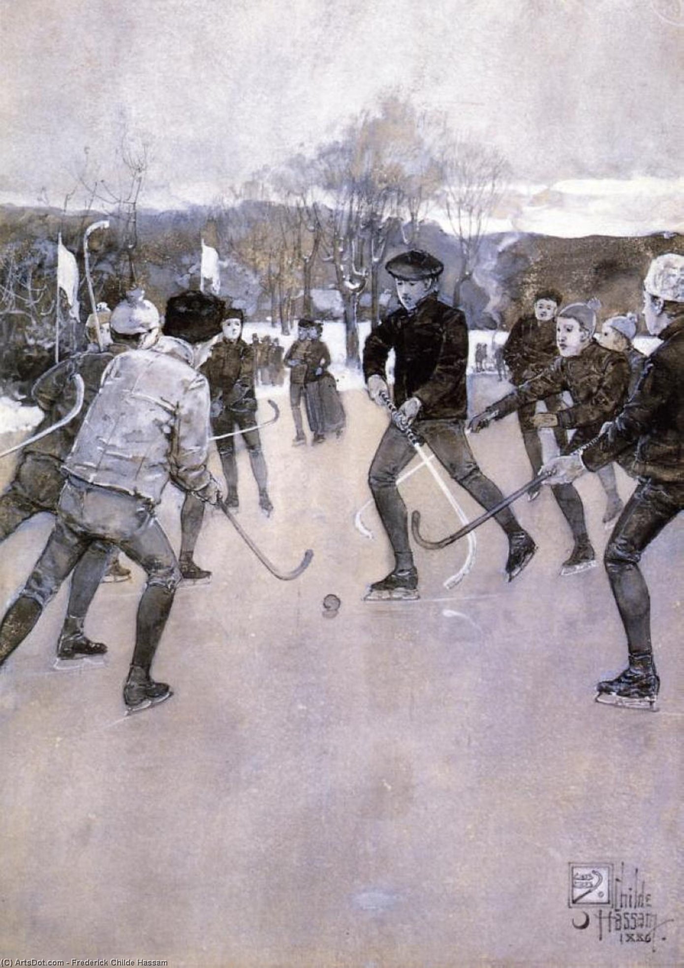 Wikioo.org - The Encyclopedia of Fine Arts - Painting, Artwork by Frederick Childe Hassam - Skating