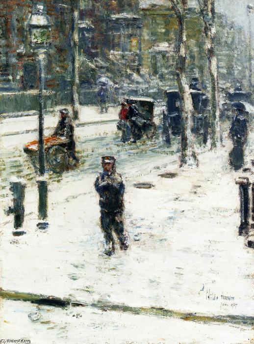 Wikioo.org - The Encyclopedia of Fine Arts - Painting, Artwork by Frederick Childe Hassam - Snow Storm, Fifth Avenue, New York