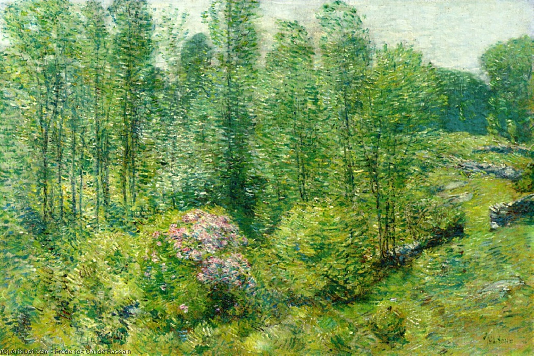 Wikioo.org - The Encyclopedia of Fine Arts - Painting, Artwork by Frederick Childe Hassam - Spring Landscape with a Farmer and White Horse